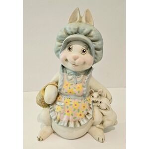 Vintage Ceramic Byron Molds Country Rabbit 10" Momma Bunny Easter Basket Bonnet